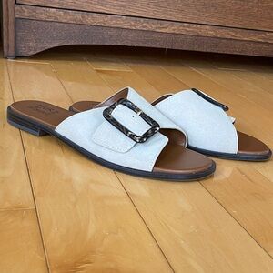Naturalizer Taupe Slide Sandals with Tortoiseshell Buckle